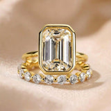 Emerald Cut Yellow Gold Plated 925 Sterling Silver Ring Set with Cubic Zirconia Elegant Gloss Wedding Ring Set