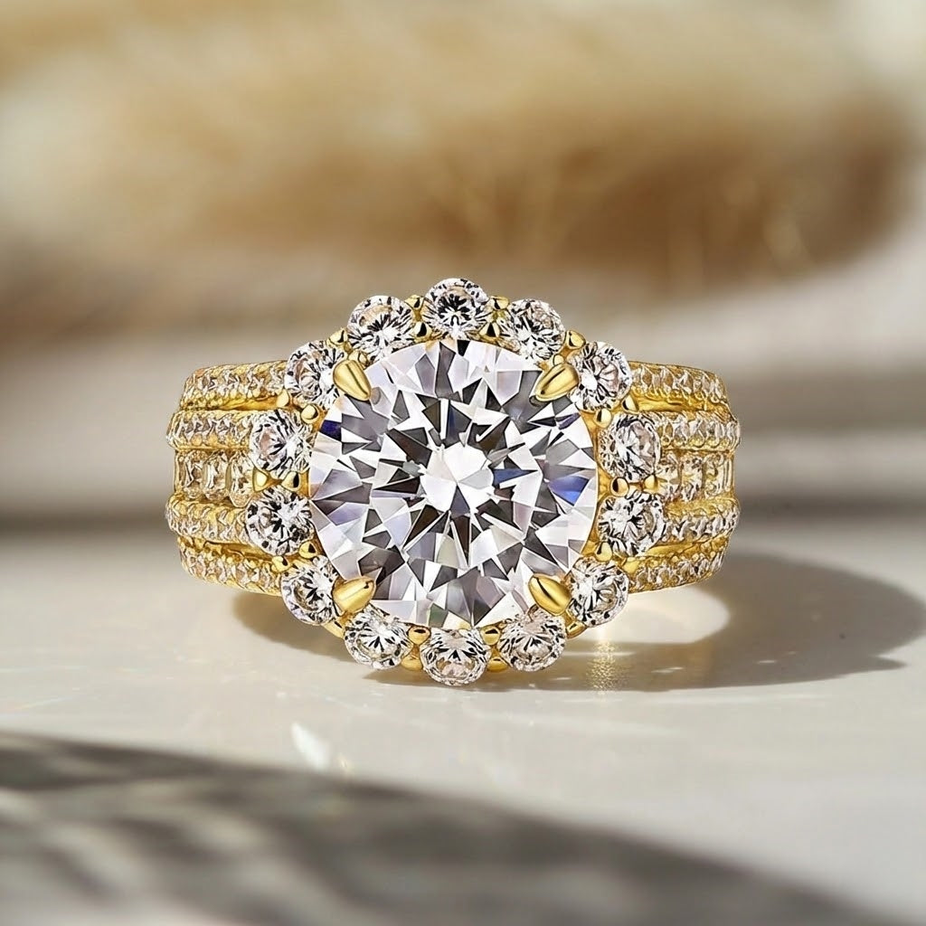 Sumptuous Halo Design Round Cut 4.0ct Engagement Ring In Sterling Silver