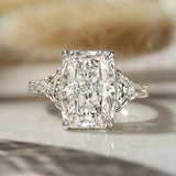 Luxurious Radiant Cut 5.0ct Three Stone Engagement Ring In Sterling Silver