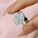 Lustrous Cushion Cut 6.5ct Hidden Halo 925 Sterling Silver Wedding Ring Set