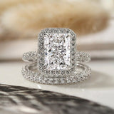 Solarii Eternal Sparkle Cubic Zirconia Ring 3.5ct Radiant Cut  925 Sterling Silver Wedding Ring Set