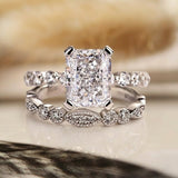 Luxury Halo Radiant Cut 925 Sterling Silver Wedding Ring Set