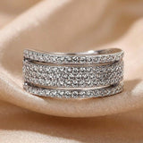 925 Sterling Silver Round Cut Multi Layer Wedding Band