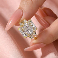 Glazed Radiant Cut 8.0ct Three Stone Engagement Ring In Sterling Silver