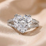 Luxurious 5.0ct Heart Cut Engagement Ring In Sterling Silver