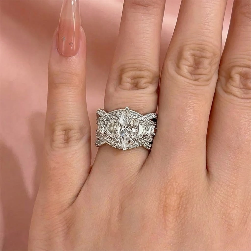 Elegant 925 Sterling Silver Bridal Set with White Stones in White Gold Plating