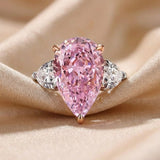 Elegant Pink Stone Pear Cut Sterling Silver Three Stone Engagement Ring