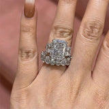 Sumptuous Radiant Cut 8.0ct Three Stone 925 Sterling Silver Wedding Ring Set