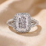 Radiant Cut Halo 925 Sterling Silver Engagement Ring