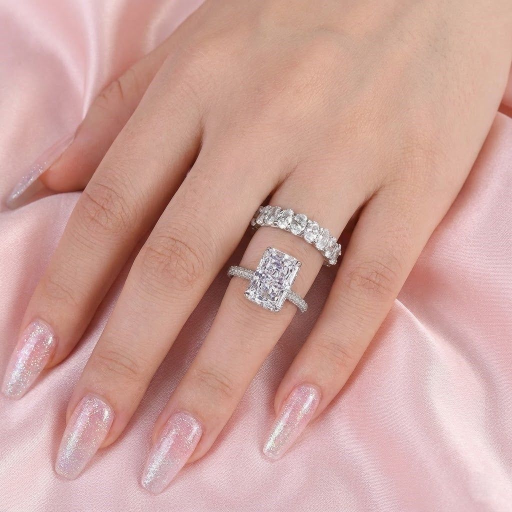 Solarii New Arrived 5.0ct Radiant Cut Cubic Zirconia Wedding Ring Set