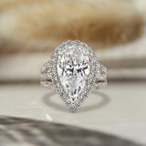 Vintage 4.5ct Split Shank Halo Pear Cut Engagement Ring In Sterling Silver