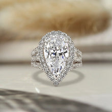 Vintage 4.5ct Split Shank Halo Pear Cut Engagement Ring In Sterling Silver