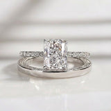 Radiant Cut White Gold Plated 925 Sterling Silver Ring Set with Cubic Zirconia Classic Wedding Ring Set