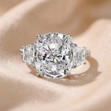 Gorgeous Cushion Cut 5.0ct Three Stone Engagement Ring In Sterling Silver