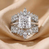 Princess Cut White Gold Plated 925 Sterling Silver Ring Set with Cubic Zirconia Unique Open Design Ring Set