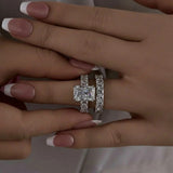 Glistening-hued Radiant Cut 5.0ct Pave 925 Sterling Silver Wedding Ring Set