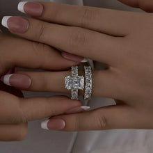 Glistening-hued Radiant Cut 5.0ct Pave 925 Sterling Silver Wedding Ring Set