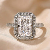 Luxurious Radiant Cut Sterling Silver Halo Engagement Ring