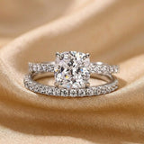 Opulent Cushion Cut 2.0 ct Hidden Halo 925 Sterling Silver Wedding Ring Set