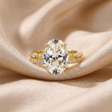 Sparkle Yellow Gold Oval Cut Wedding Ring Set In Sterling Silver