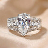 Deluxe Pear Cut 3.0ct Pave Engagement Ring In Sterling Silver