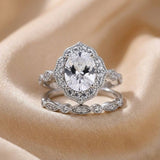 Vintage Oval Cut Sterling Silver Wedding Ring Set