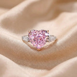 Elegant Three Stone 5.0ct Pink Stone Heart Cut Engagement Ring