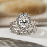 Vintage Oval Cut Women's Wedding Ring Set In Sterling Silver