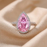 Pink Pear Cut Simulated Diamonds Ring, White Gold, 925 Silver.
