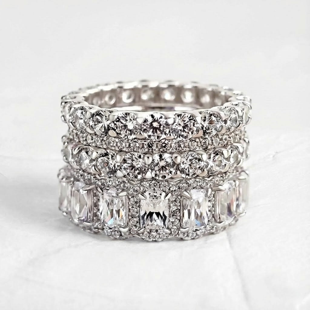Gorgeous Cushion Cut 4PC Wedding Band Set For Women In Sterling Silver