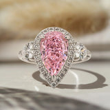 Radiant Three Stone Pear Cut 4.0ct Engagement Ring In Sterling Silver