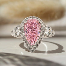 Radiant Three Stone Pear Cut 4.0ct Engagement Ring In Sterling Silver