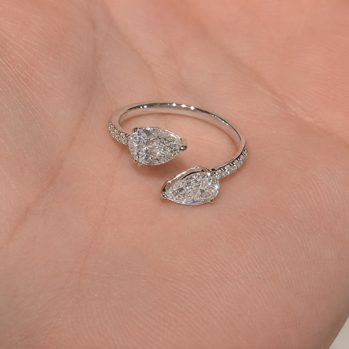 Double Pear Cut Open Gap Nesting Wedding Band