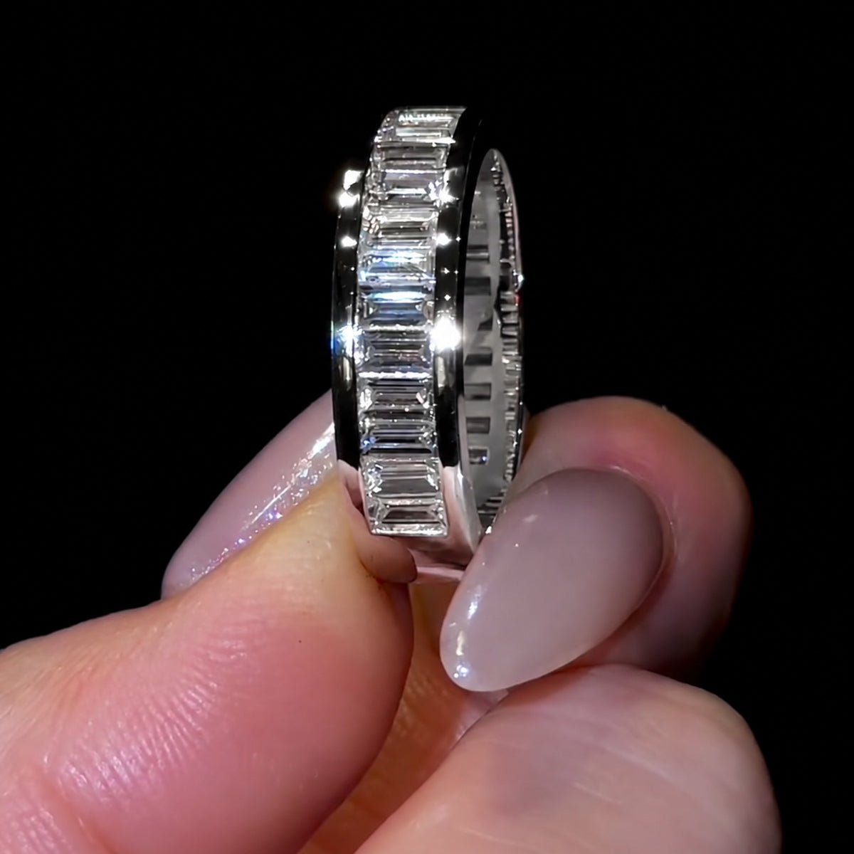 Modern Emerald Cut Channel Set Half Eternity Ring