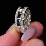 Double Pavé Edge High Polish Wide Cigar Band in Sterling Silver