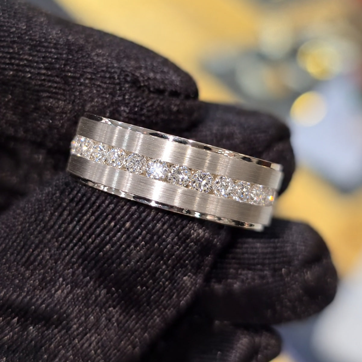 Modern Satin Finish Wide Band with Center Stones