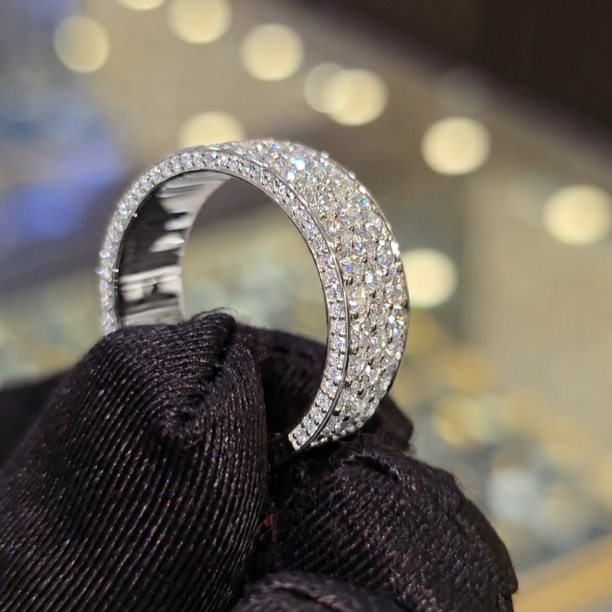 3-Row Round Brilliant Half Eternity Wide Ring