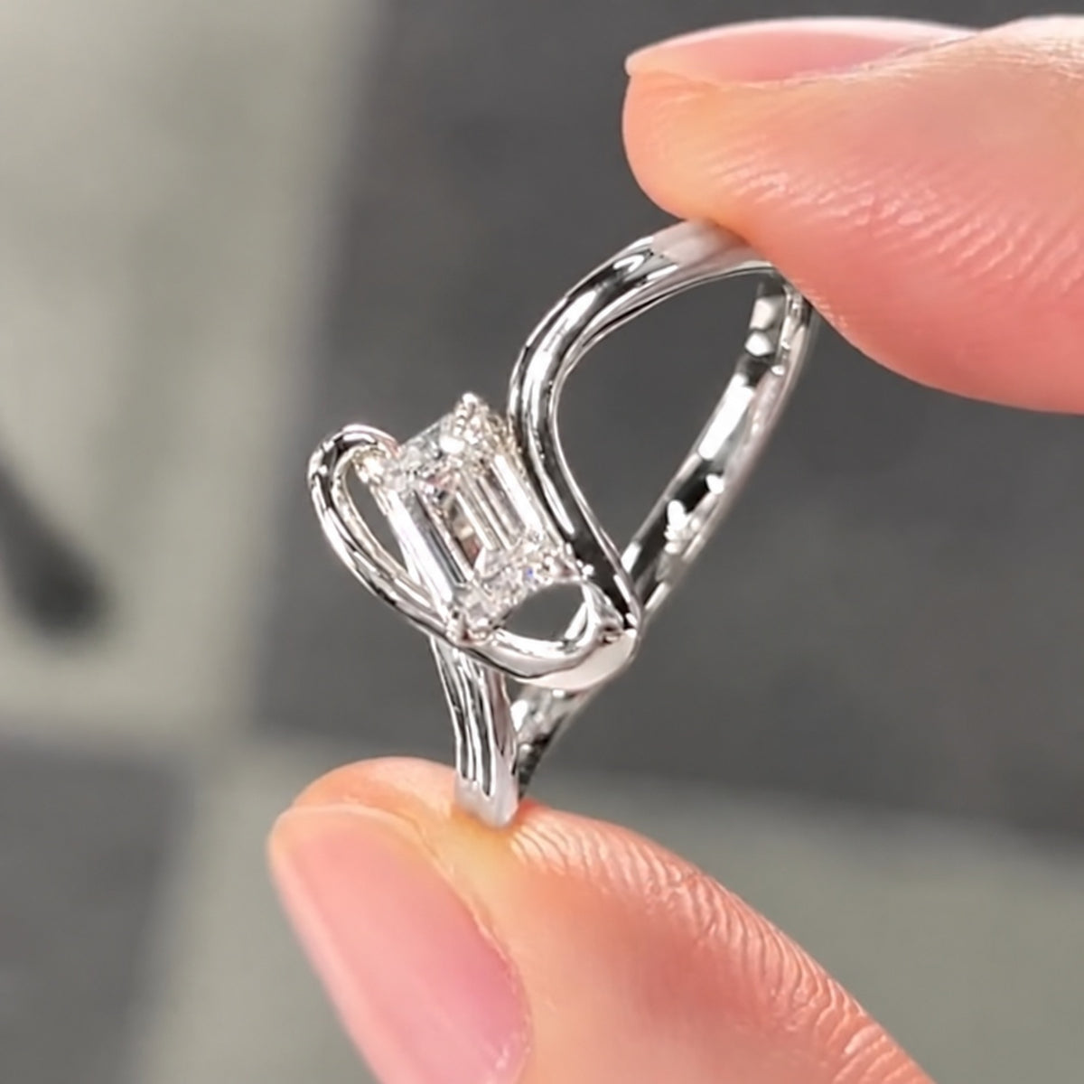 Modern Swirl 1.5ct Emerald Cut Statement Ring