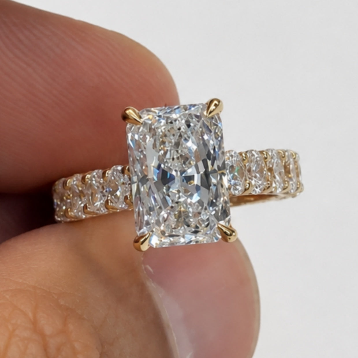 5.0ct Elongated Radiant Cut Eternity Band Engagement Ring