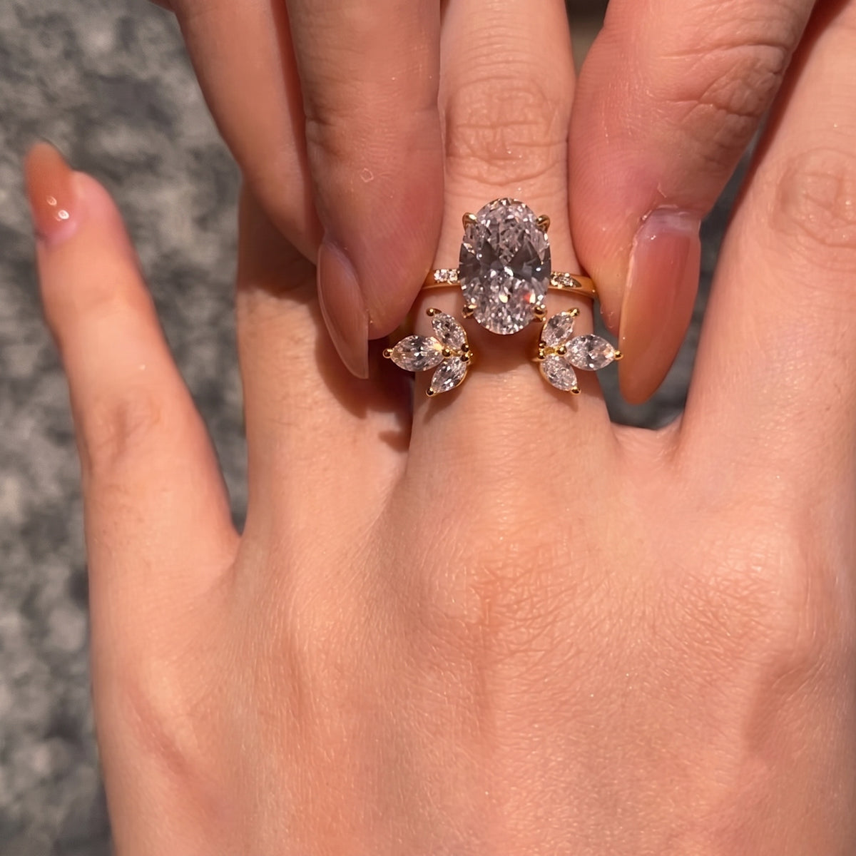 4.5ct Oval Cut Cluster Engagement Ring & Guard Band Set In Sterling Silver