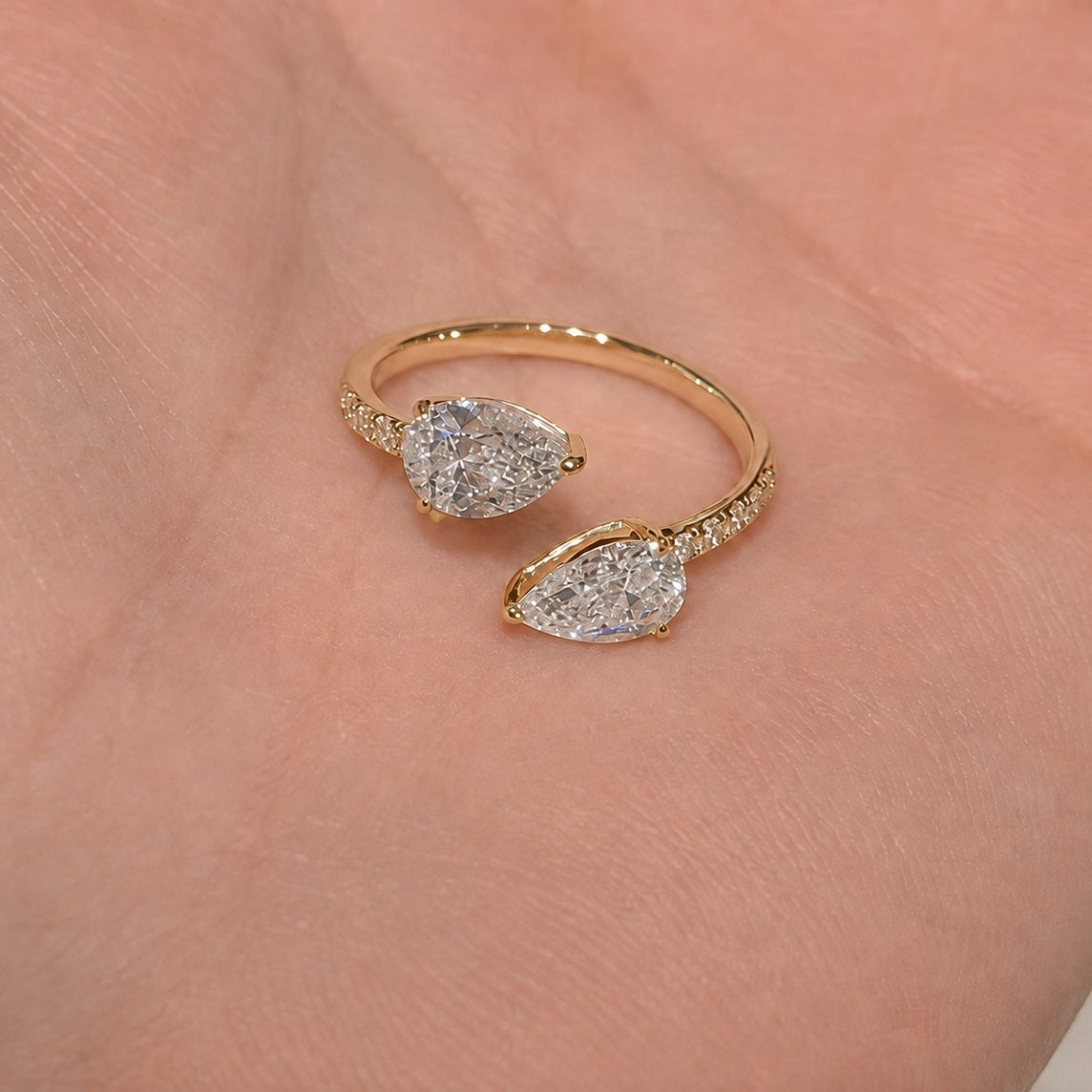 Double Pear Cut Open Gap Nesting Wedding Band
