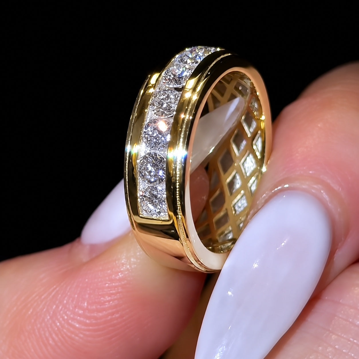 Round Cut Channel Set Half Eternity Wide Band in Sterling Silver
