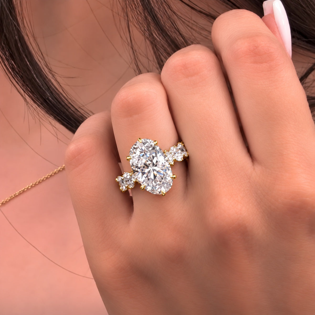 Massive 6.0ct Oval Cut Engagement Ring with Chunky Eternity Band