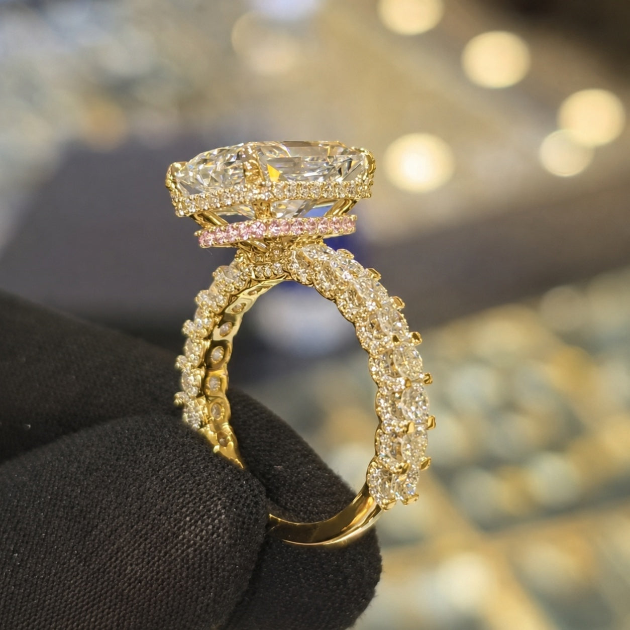 Magnificent 8.0ct Radiant Cut Chunky Eternity Band with Pink Collar Engagement Ring In Sterling Silver