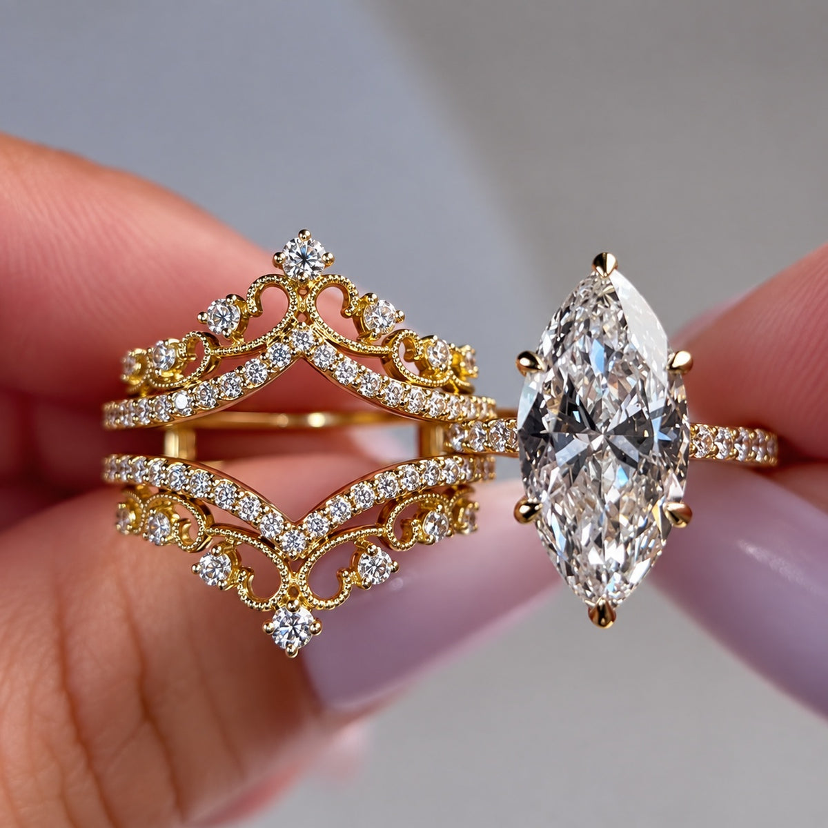 Vintage Marquise Cut 5.0ct Filigree Insert Ring Set in Sterling Silver