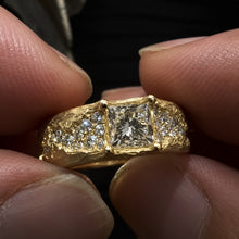 Textured Hammered Statement Ring with Princess Cut Center