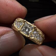 Textured Hammered Statement Ring with Princess Cut Center